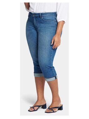 NYDJ "Marilyn" Straight MidRise Crop Cuffed Distressed Medium Blue Wash Women 12